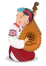 A beautiful girl plays a musical instrument. Bandura player. Ukrainian folklore vector.