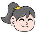 Beautiful girl with ponytail with a happy smiling face, doodle icon drawing