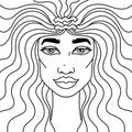 Beautiful girl portrait adult coloring book. ZBlack and white zodiac sign aquarius. Vector illustration.