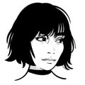 Beautiful girl portrait. Bob hairstyle. Black and white style. Illustration. Royalty Free Stock Photo