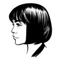 Beautiful girl portrait. Bob hairstyle. Black and white style. Illustration. Royalty Free Stock Photo