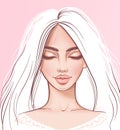 Beautiful girl portrait. Vector woman with closed eyes. Royalty Free Stock Photo