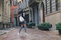 Beautiful girl posing in the city streets