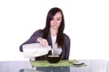 Beautiful Girl Pouring Milk to her Cereal Royalty Free Stock Photo