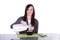 Beautiful Girl Pouring Milk to her Cereal Royalty Free Stock Photo