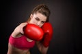 Beautiful girl with the red boxing gloves Royalty Free Stock Photo