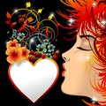 Girl`s Kiss on Heart Ornamental Floral Valentine Royalty Free Stock Photo