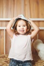 Beautiful girl with red hair holding a hand to his head. Royalty Free Stock Photo