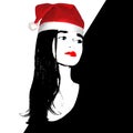 Beautiful girl in red Santa Claus hat on black and white background Royalty Free Stock Photo
