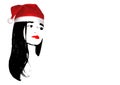 Beautiful girl in red Santa Claus hat on black and white background Royalty Free Stock Photo