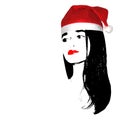 Beautiful girl in red Santa Claus hat on white background Royalty Free Stock Photo