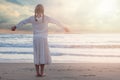 Beautiful Girl Resting on the Beach in the Sunlight. Happiness and Dreams Royalty Free Stock Photo