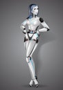 Beautiful girl robot android on gray background Royalty Free Stock Photo