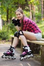 Beautiful girl on rollerblades Royalty Free Stock Photo