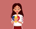 Romanian Woman Holding a National Flag Heart Vector Illustration