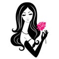 Beautiful girl with rose isolated on white background. Vector illustration of Woman with pink flower Royalty Free Stock Photo