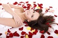 Beautiful girl in rose petal. Royalty Free Stock Photo