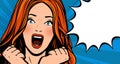 Beautiful girl screams with delight. Pop art retro comic style. Cartoon vector illustration Royalty Free Stock Photo