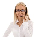 Beautiful girl secretary with headphones Royalty Free Stock Photo