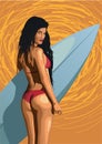 Beautiful girl hot woman surfer, surfing, with surfboard, s Royalty Free Stock Photo