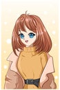 Beautiful girl short hair wearing winter clothes cartoon illustration