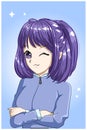 Beautiful girl short purple hair cartoon illustration