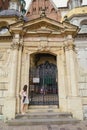 Beautiful girl during sightseeing old castle in Cracow, Wawel.