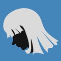 A beautiful girl silhouette with a shoulder length hair . Illustration.