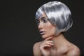 Beautiful girl in silver wig Royalty Free Stock Photo