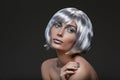 Beautiful girl in silver wig Royalty Free Stock Photo