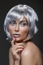 Beautiful girl in silver wig Royalty Free Stock Photo