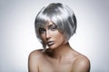 Beautiful girl in silver wig Royalty Free Stock Photo