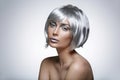 Beautiful girl in silver wig Royalty Free Stock Photo