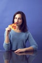 Beautiful girl with a slide of pizza Royalty Free Stock Photo