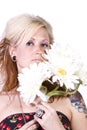 Beautiful Girl Smelling Flowers Royalty Free Stock Photo