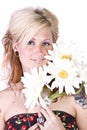 Beautiful Girl Smelling Flowers Royalty Free Stock Photo
