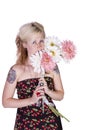 Beautiful Girl Smelling Flowers Royalty Free Stock Photo