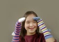 Beautiful girl smiling with socks Royalty Free Stock Photo