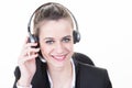 Beautiful girl smiling teleoperator headset Royalty Free Stock Photo