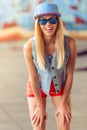 Beautiful girl in street style Royalty Free Stock Photo