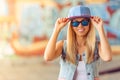 Beautiful girl in street style Royalty Free Stock Photo