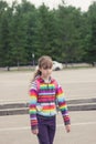 Beautiful girl striped hoodie portrait summer outdoor