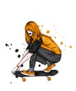 Beautiful girl in stylish clothes and a skateboard. Skater. Emo kid. Vector illustration for a postcard or poster. Royalty Free Stock Photo