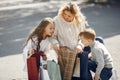 Mother with child with shopping bag in a city Royalty Free Stock Photo