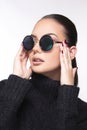 Beautiful girl with summer sunglasses and eye wear close up commercial concept Royalty Free Stock Photo