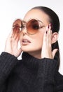 Beautiful girl with summer sunglasses and eye wear close up commercial concept Royalty Free Stock Photo