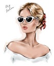 Beautiful girl in sunglasses. Fashion blond hair woman.