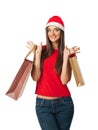 Beautiful girl surprised prices Christmas sales Royalty Free Stock Photo