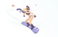 Beautiful girl in swimsuit riding snowboard - vector