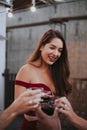 Beautiful girl toasting with her friends